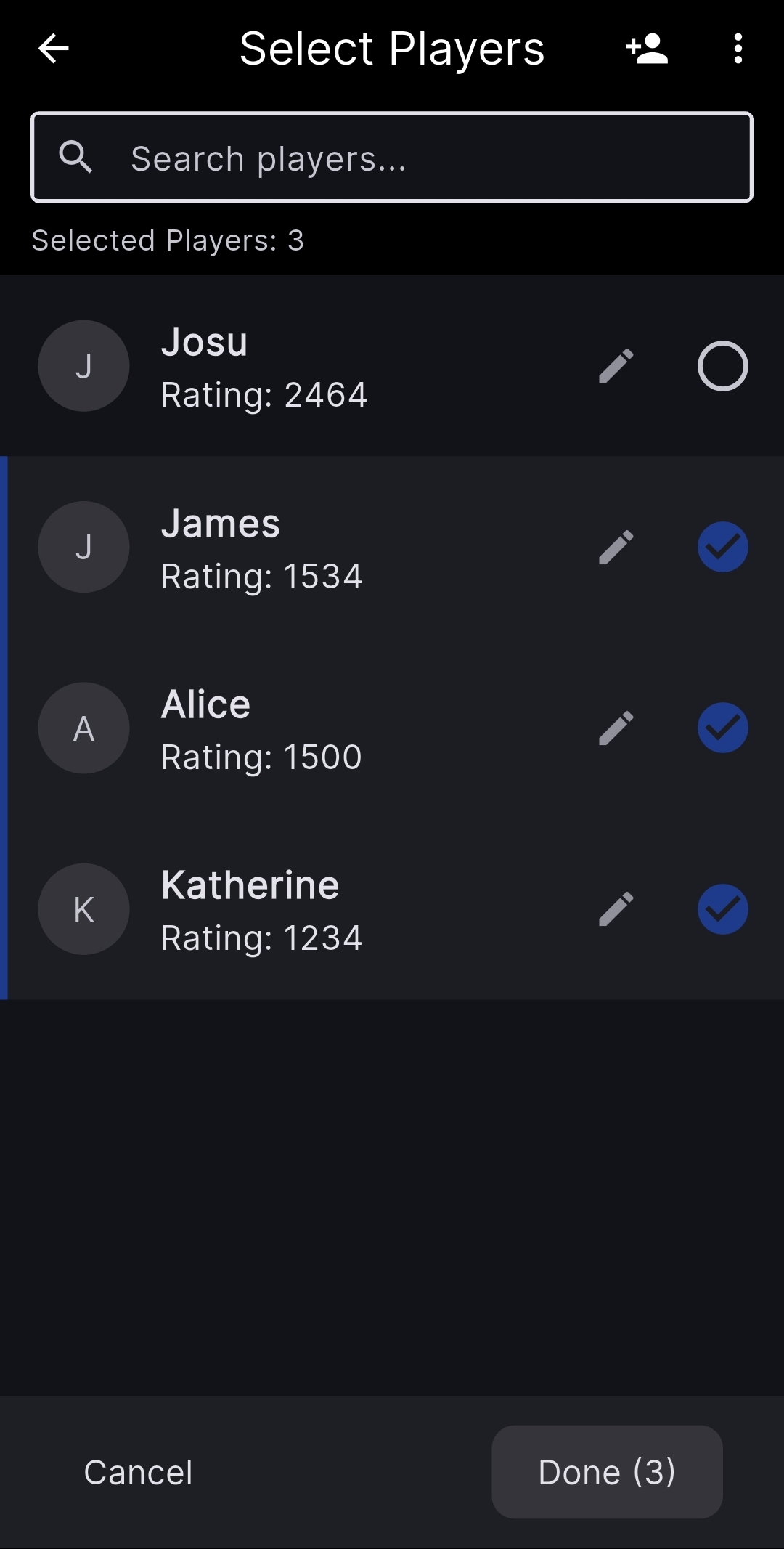 Player Selection and Database