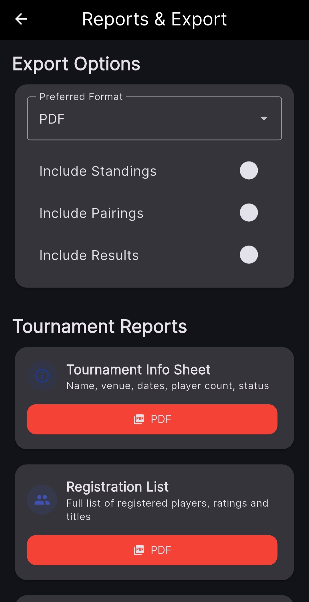 Tournament PDF Reports Generation